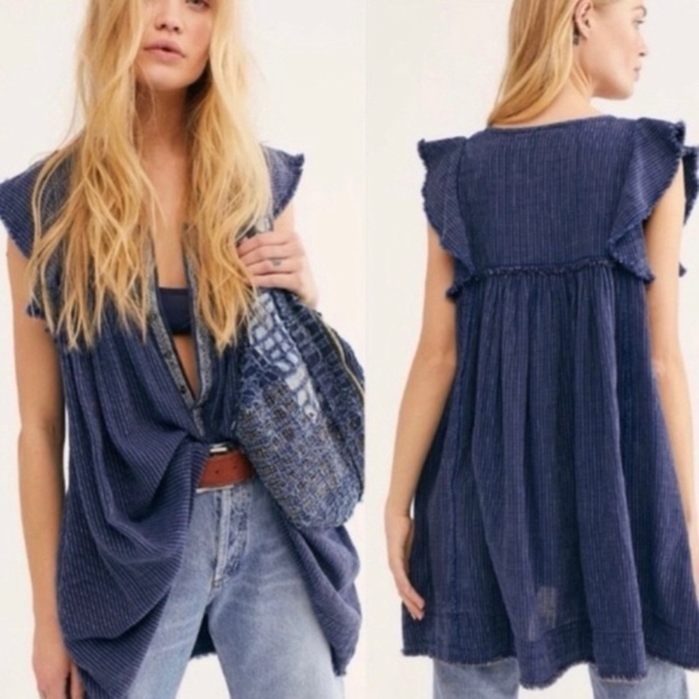 Free People We The Free Blue Ridge Indigo Top size small